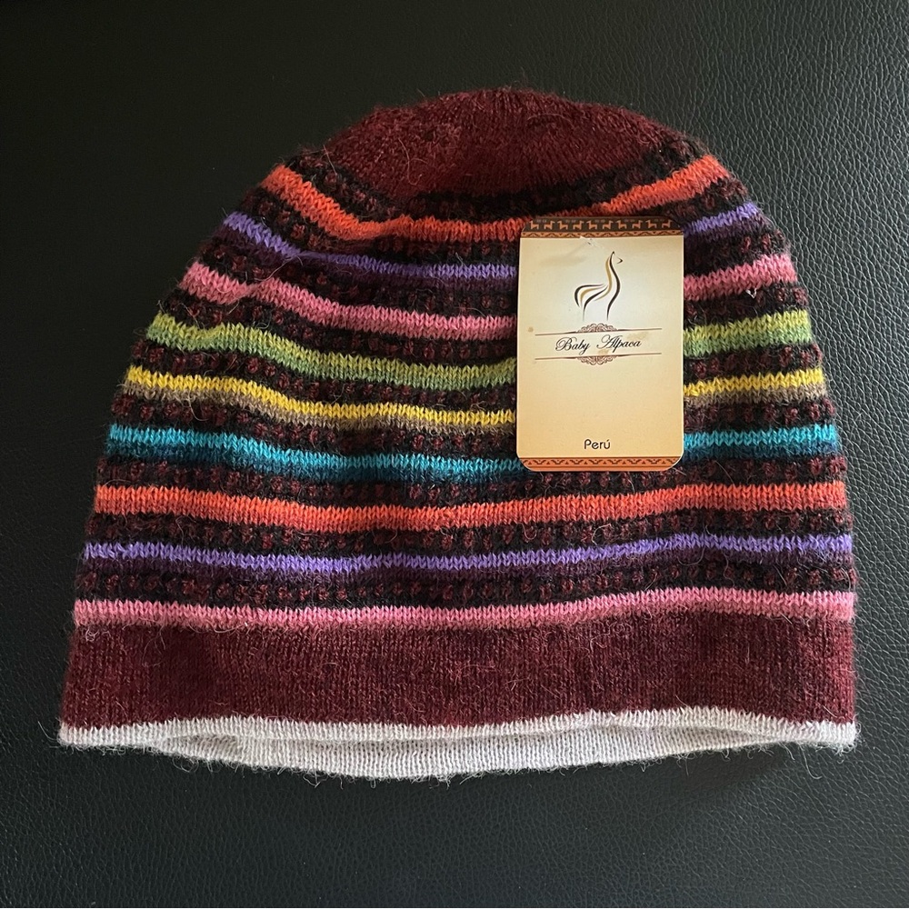 Baby Alpaca Multicolor Striped Beanie NWT